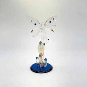 Glass Baron Fairy Figurine w/Crystals Blue Gold Tone Accents 3.5" Tall Vtg? READ